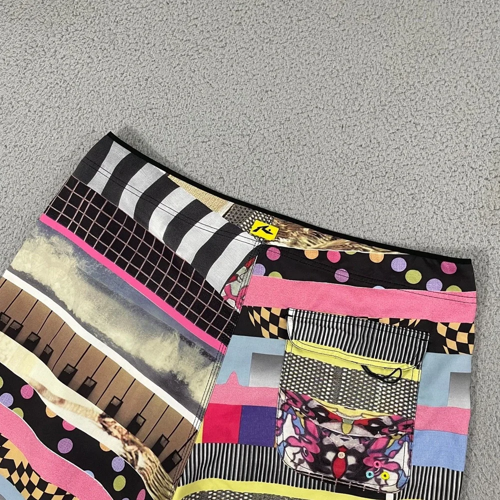 Rusty Board Shorts Men 36 Multi-color Retro Collage Beach Surf Skate